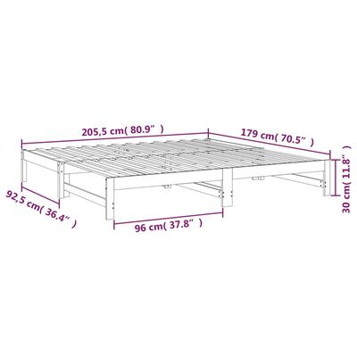 vidaXL Uttrekkbar dagseng grå 2x(90x200) cm heltre furu