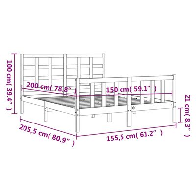 vidaXL Sengeramme med hodegavl honningbrun King Size heltre