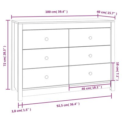 vidaXL Sideskap grå 100x40x72 cm heltre furu