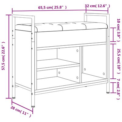 vidaXL Skobenk svart 65,5x32x57,5 cm konstruert tre