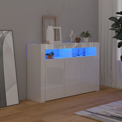 vidaXL Skjenk med LED-lys høyglans hvit 115,5x30x75 cm