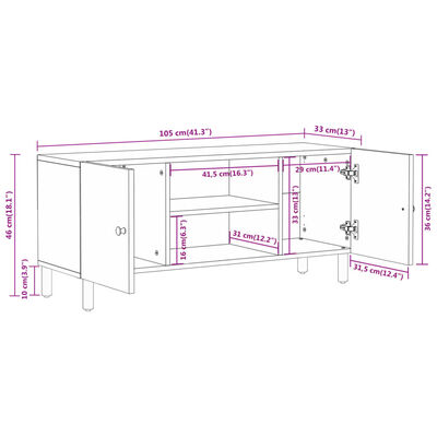 vidaXL TV-benk 105x33x46 cm heltre mango