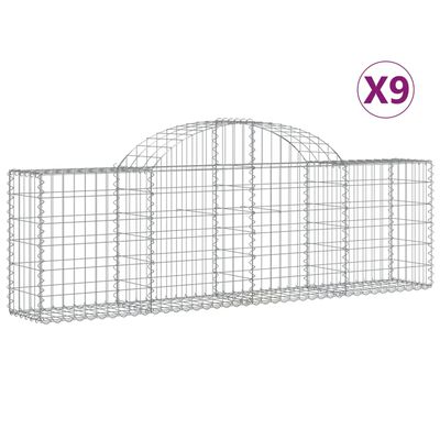 vidaXL Gabionkurver buede 9 stk 200x30x60/80 cm galvanisert jern