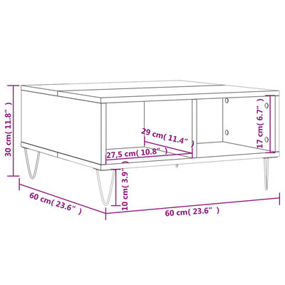 vidaXL Sofabord hvit 60x60x30 cm konstruert tre