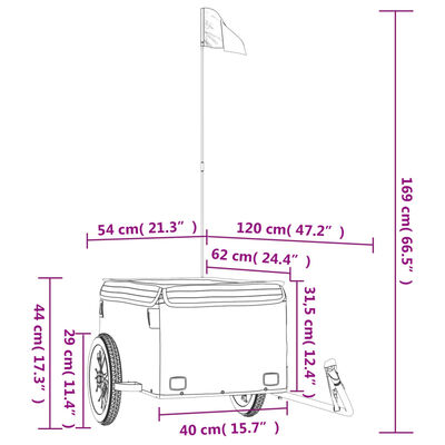 vidaXL Sykkelvogn svart og grå 30 kg jern