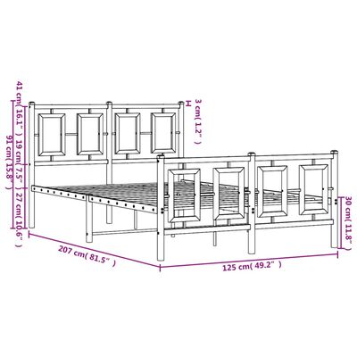 vidaXL Sengeramme i metall med hode- og fotgavl svart 120x200 cm