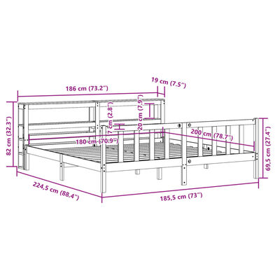 vidaXL Sengeramme uten madrass hvit 180x200 cm heltre furu