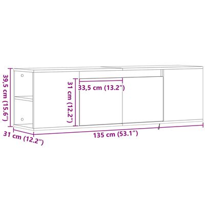 vidaXL Vegghengt TV-benk med LED sonoma eik 135x31x39,5 cm