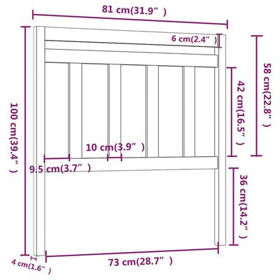 vidaXL Sengegavl 81x4x100 cm heltre furu