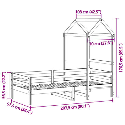 vidaXL Dagseng med tak hvit 90x200 cm heltre furu