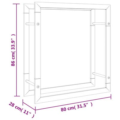 vidaXL Vedstativ 80x28x86 cm rustfritt stål