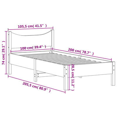 vidaXL Sengeramme brun 100x200 cm heltre furu