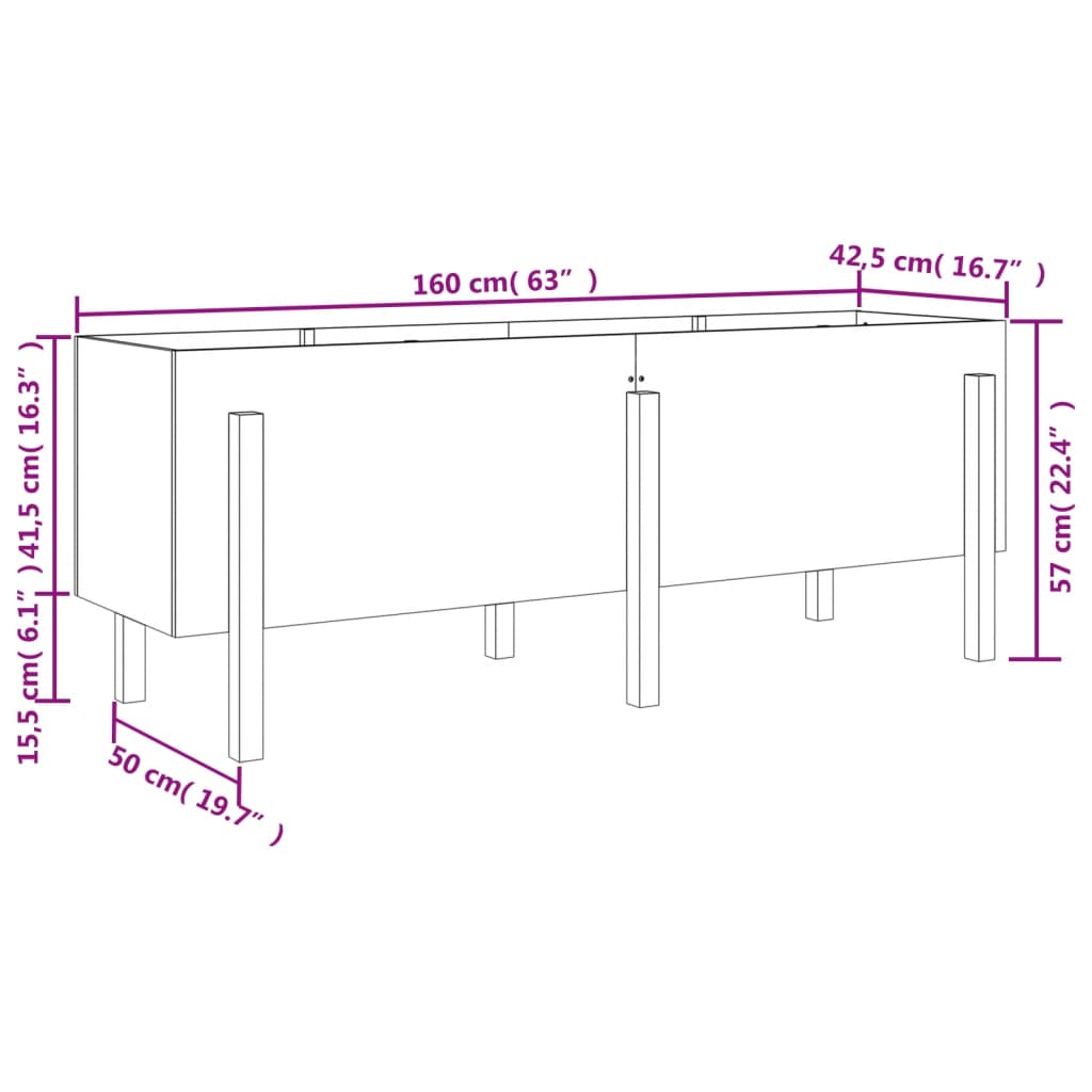 vidaXL Høybed svart 160x50x57 cm heltre gran