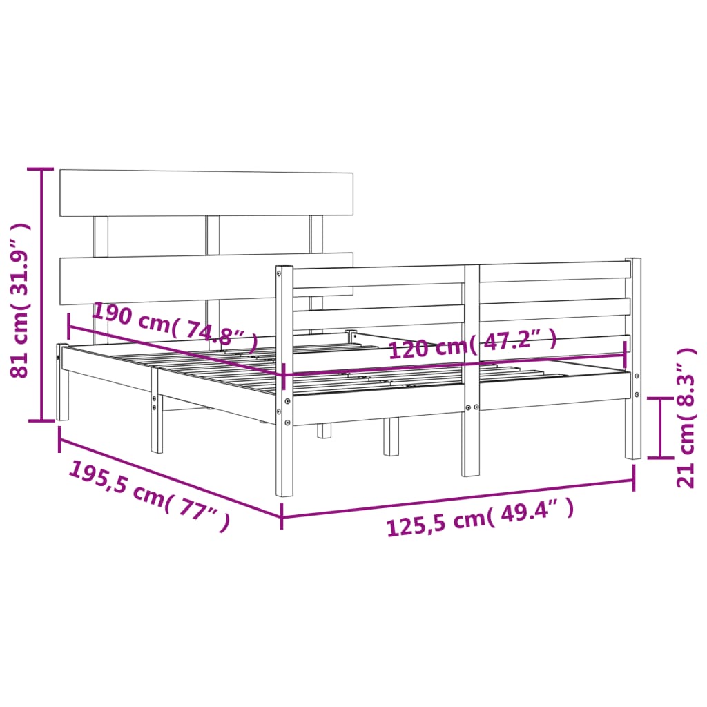 vidaXL Sengeramme med hodegavl small double heltre