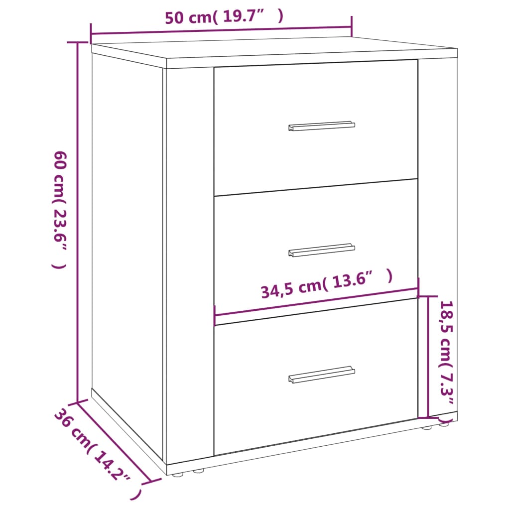 vidaXL Nattbord røkt eik 50x36x60 cm konstruert tre