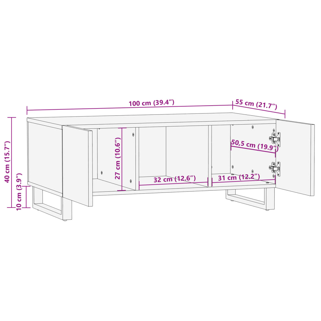 vidaXL Salongbord brun 100x55x40 cm heltre mango