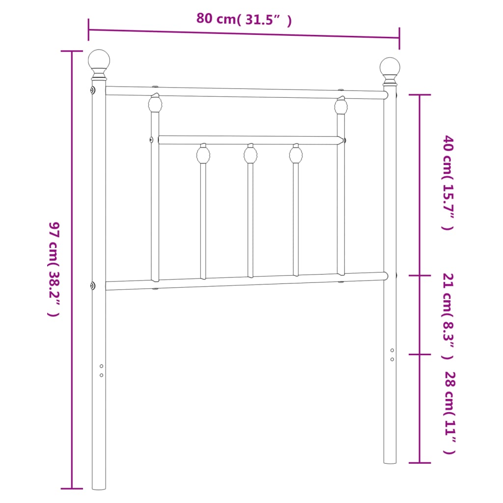 vidaXL Sengegavl i metall hvit 75 cm