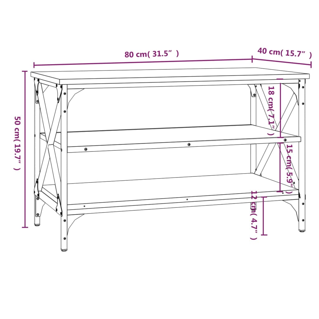 vidaXL TV-benk brun eik 80x40x50 cm konstruert tre