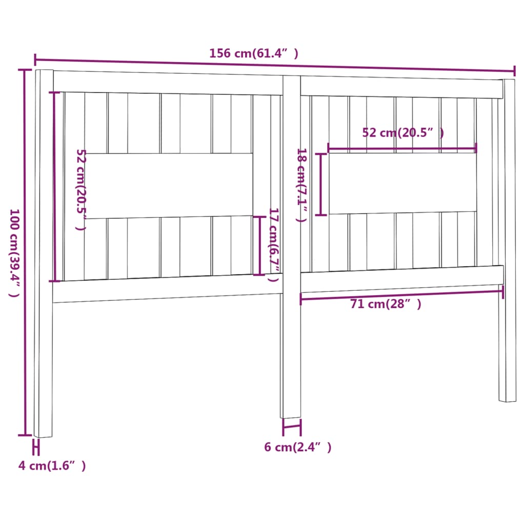 vidaXL Sengegavl hvit 156x4x100 cm heltre furu