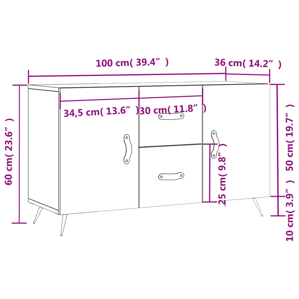 vidaXL Skjenk brun eik 100x36x60 cm konstruert tre