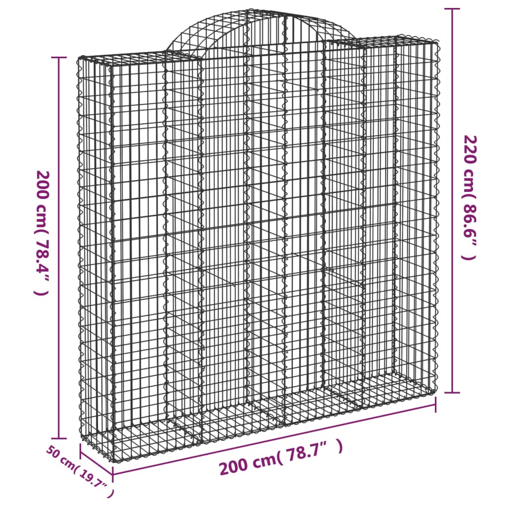 vidaXL Gabionkurver buede 9 stk 200x50x200/220 cm galvanisert jern