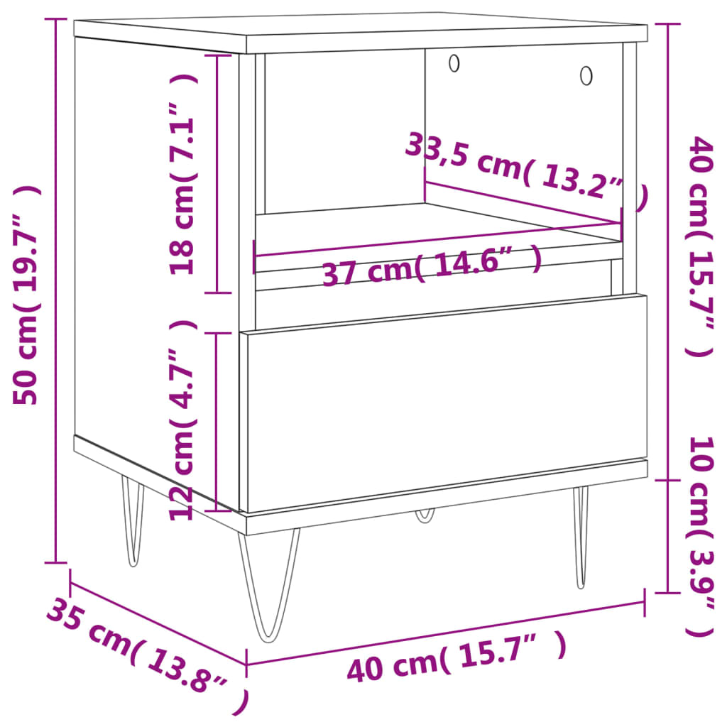 vidaXL Nattbord 2 stk sonoma eik 40x35x50 cm konstruert tre