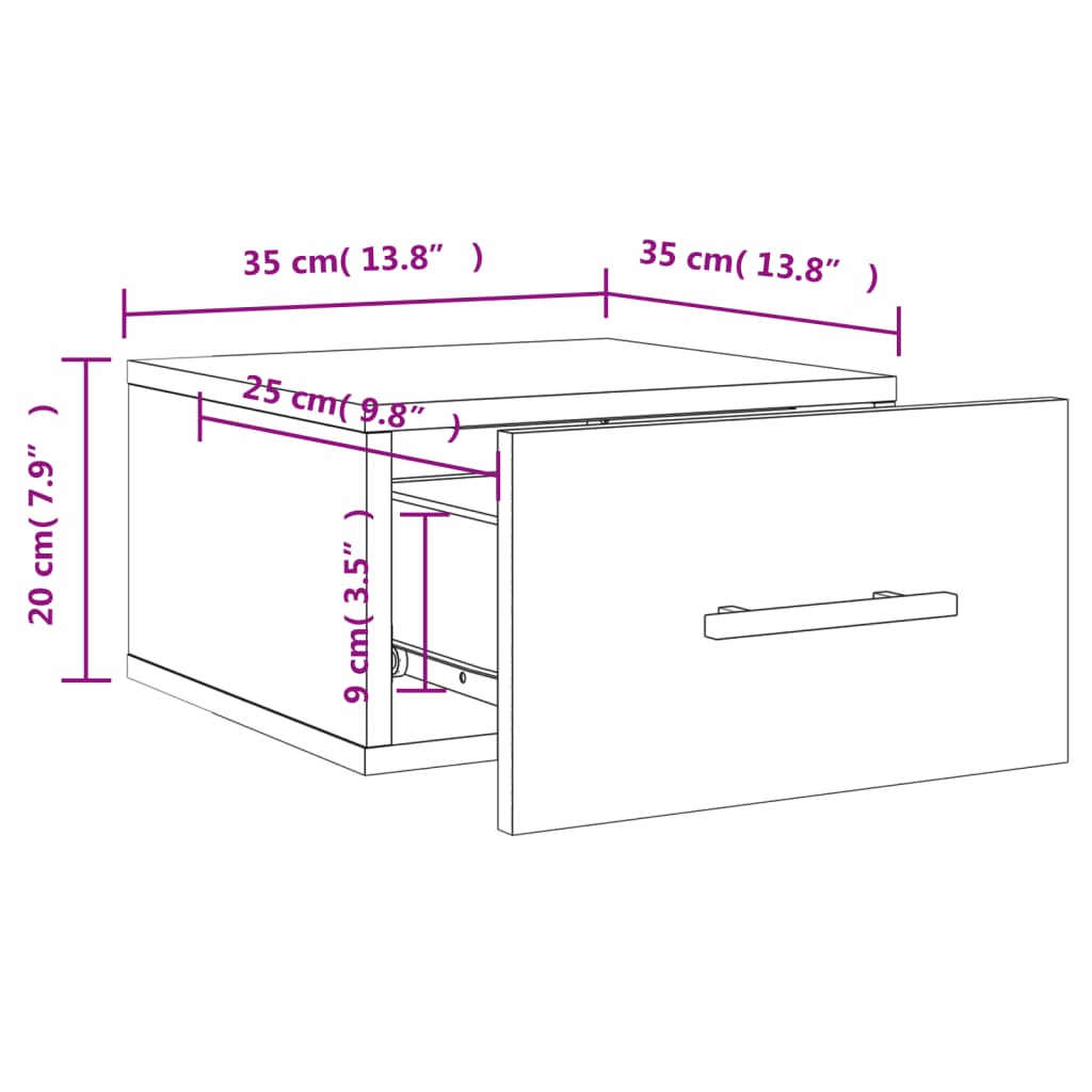 vidaXL Veggmonterte nattbord 2 stk hvit 35x35x20 cm