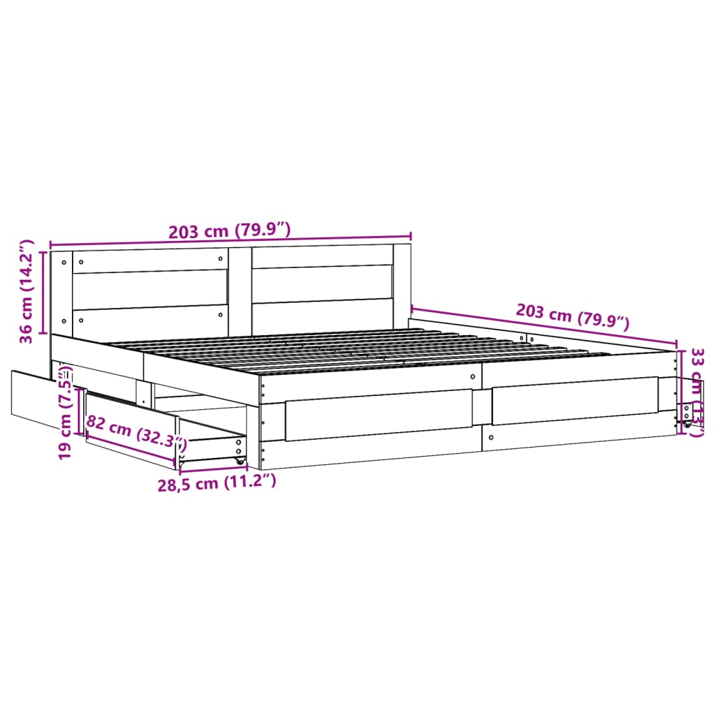 vidaXL Sengeramme med hodegavl sonoma eik 200x200 cm konstruert tre