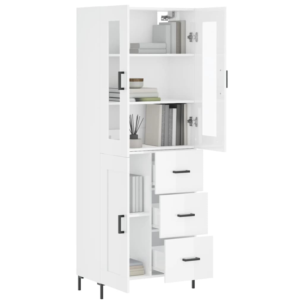 vidaXL Highboard høyglans hvit 69,5x34x180 cm konstruert tre