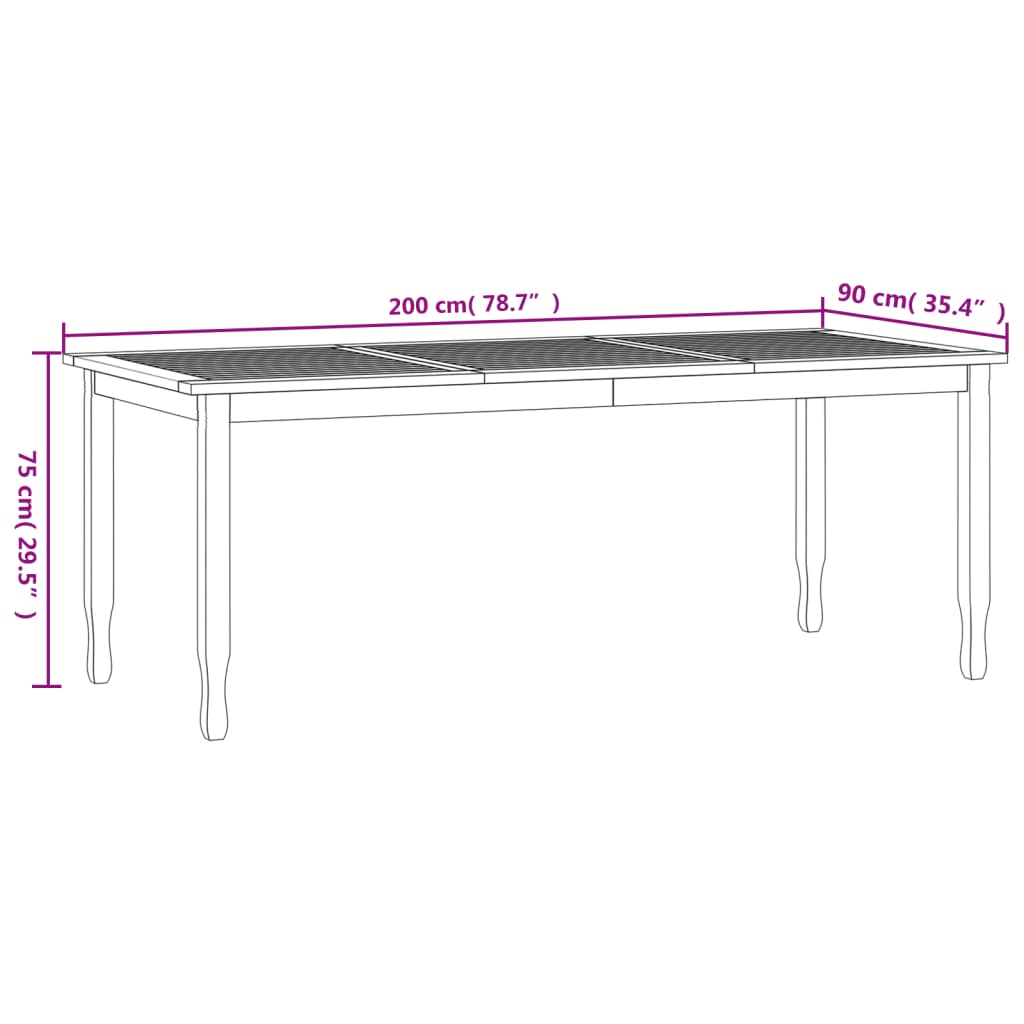 vidaXL Sammenleggbart hagebord 200x90x75 cm heltre teak