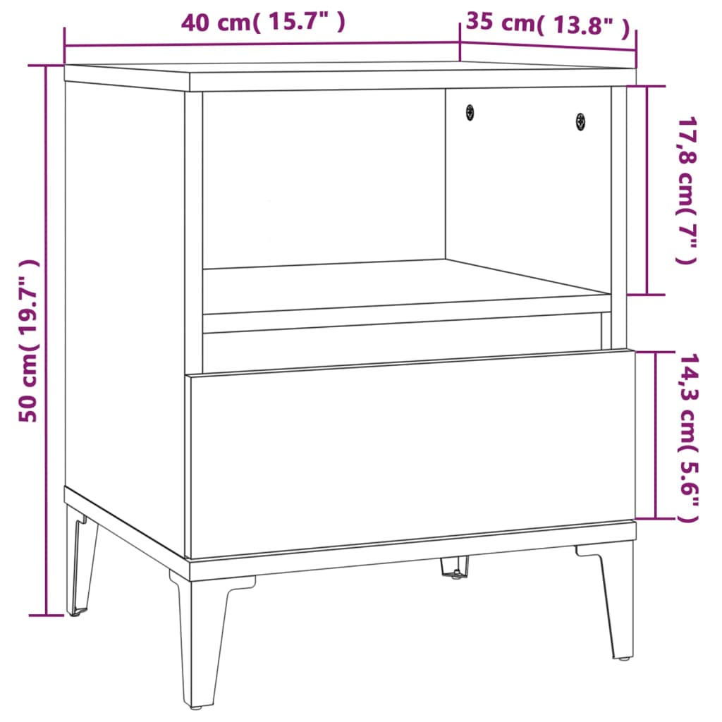 vidaXL Nattbord 2 stk høyglans hvit 40x35x50 cm