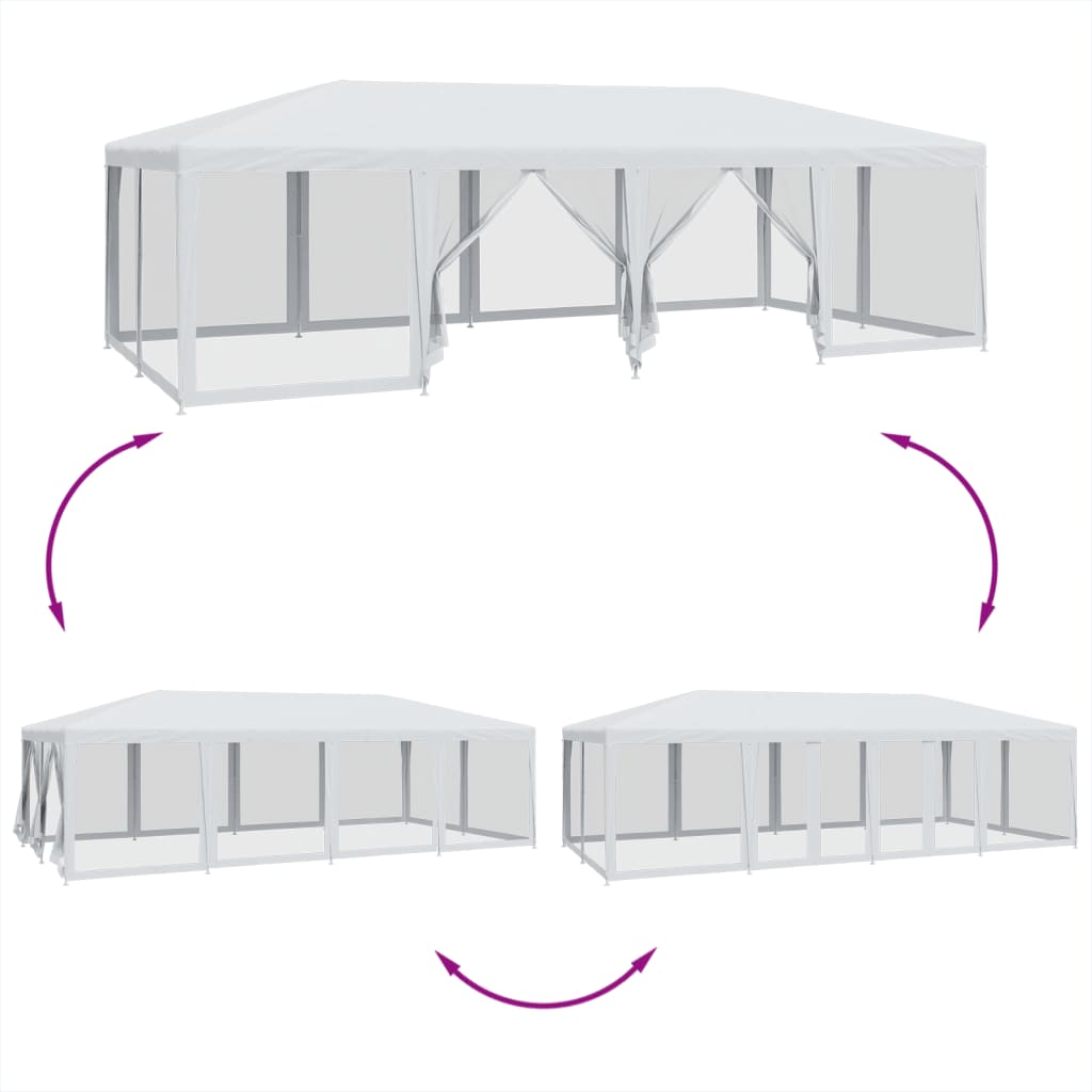 vidaXL Festtelt med 12 sidevegger av netting hvit 8x4 m HDPE