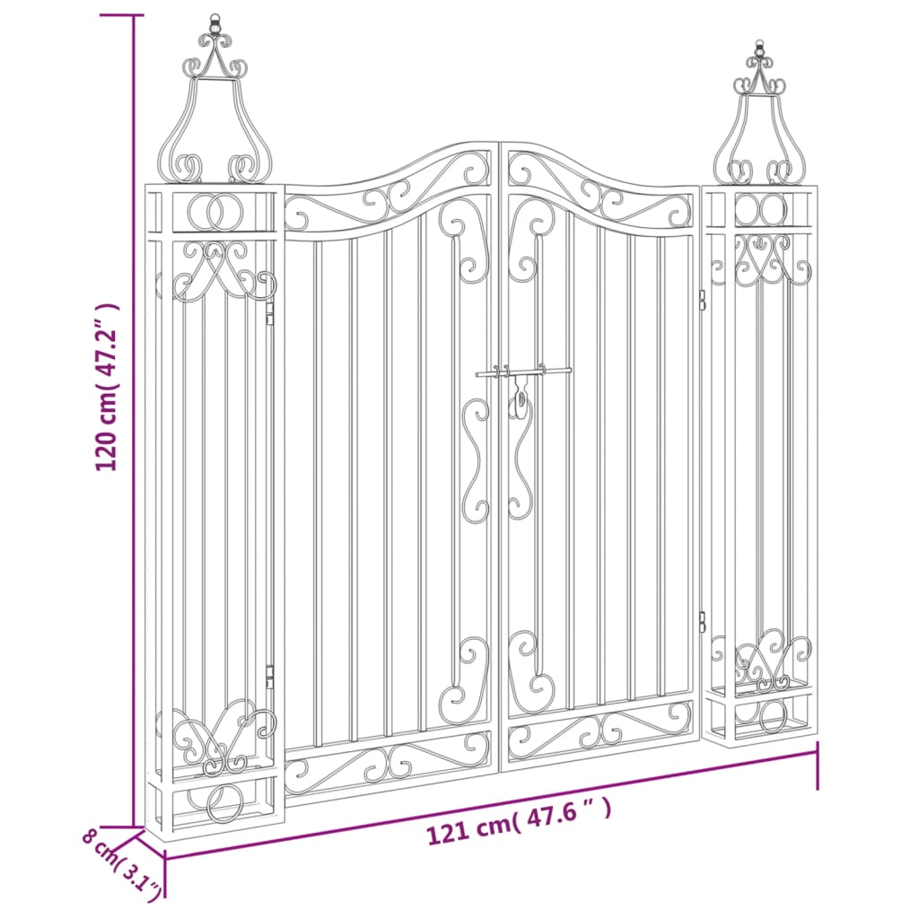 vidaXL Hageport svart 121x8x120 cm smijern