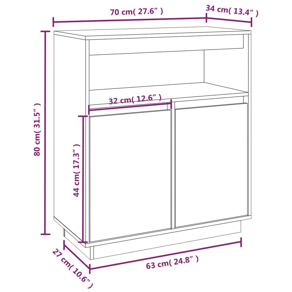 vidaXL Skjenk svart 70x34x80 cm heltre furu