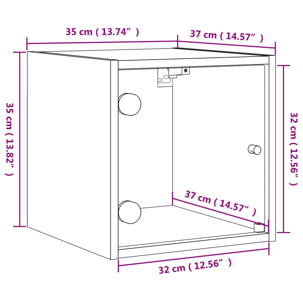 vidaXL Nattskap med glassdører sonoma eik 35x37x35 cm