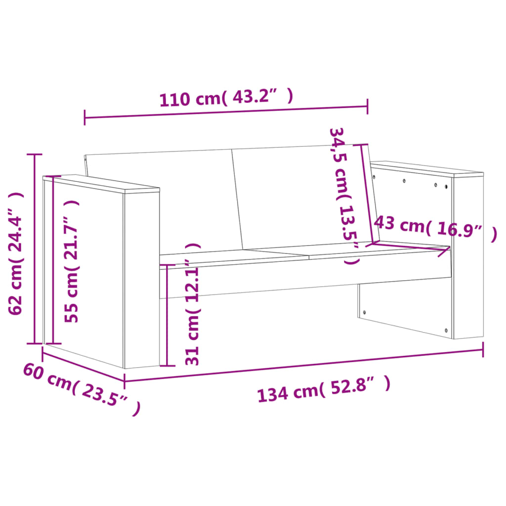 vidaXL Hagesofagruppe 2 deler hvit heltre furu