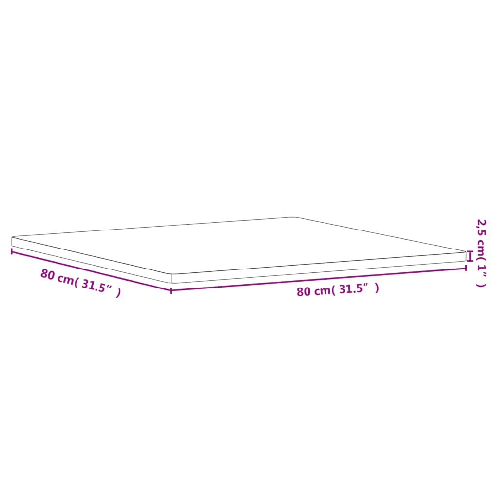 vidaXL Bordplate 80x80x2,5 cm firkantet heltre bøketre