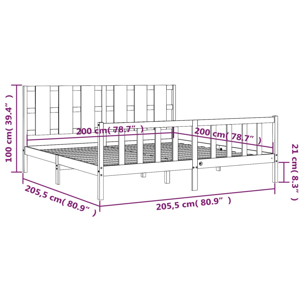 vidaXL Sengeramme med hodegavl hvit 200x200 cm heltre