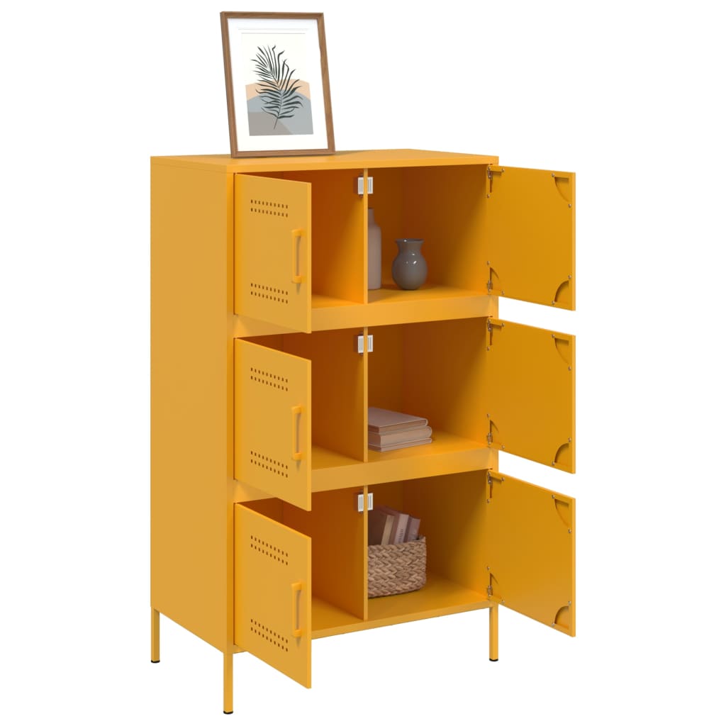 vidaXL Highboard sennepsgul 68x39x113 cm stål