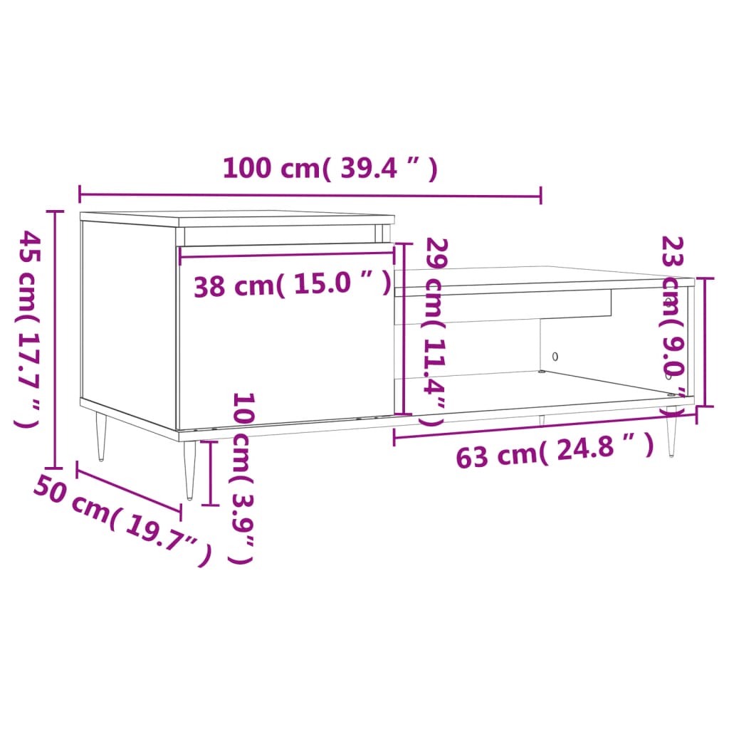 vidaXL Salongbord betonggrå 100x50x45 cm konstruert tre