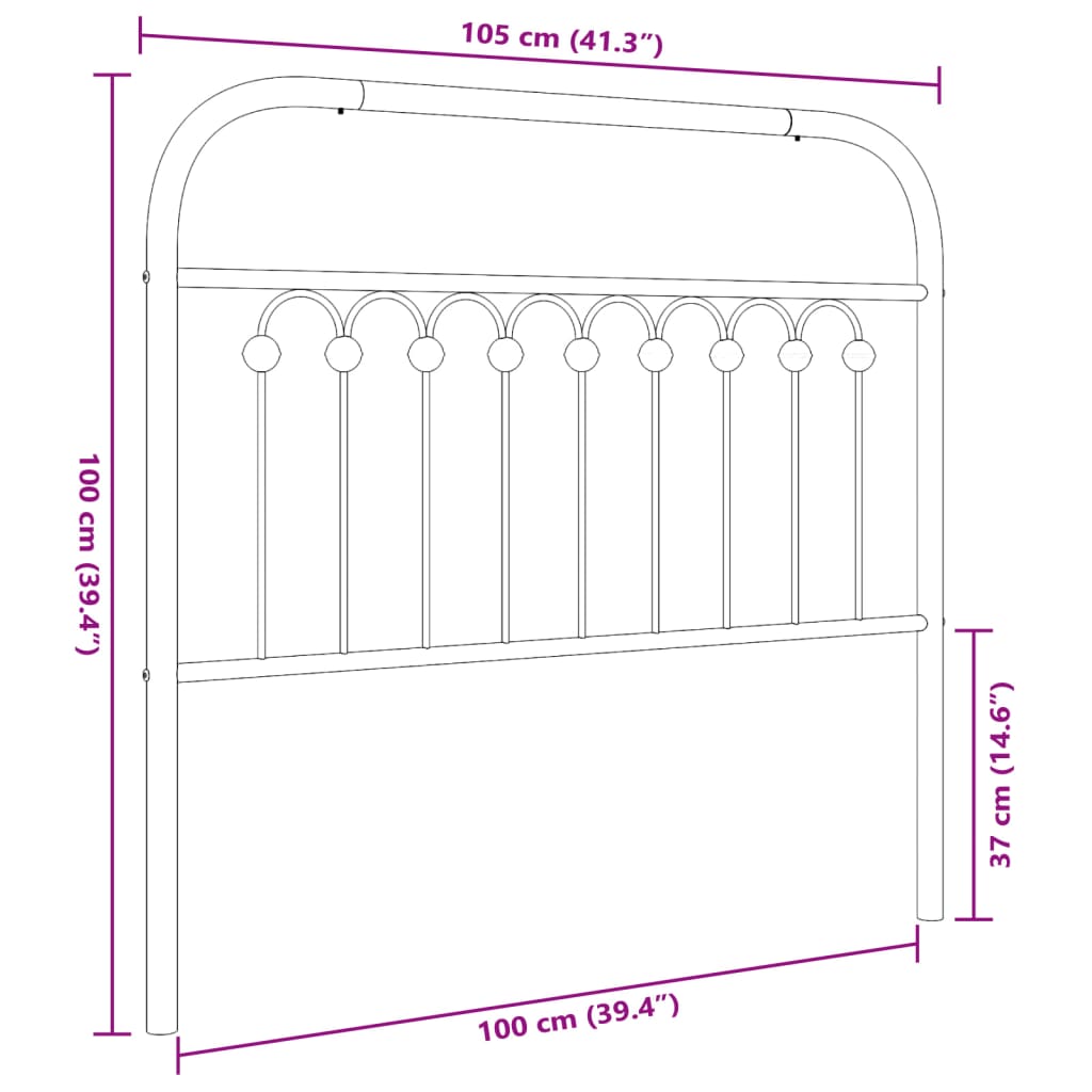 vidaXL Sengegavl i metall hvit 100 cm