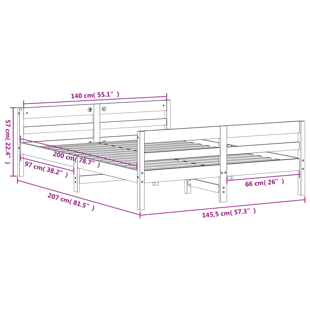 vidaXL Sengeramme uten madrass hvit 140x200 cm heltre furu