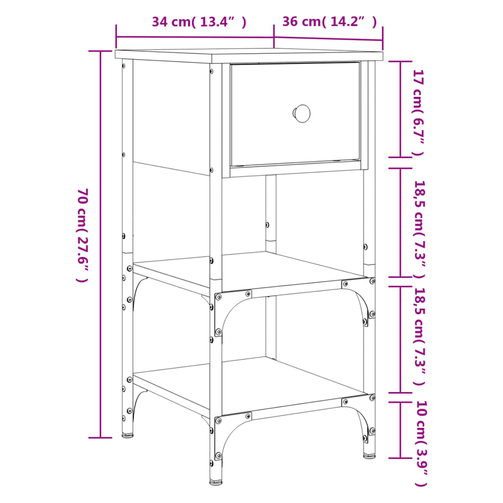 vidaXL Nattbord 2 stk sonoma eik 34x36x70 cm konstruert tre