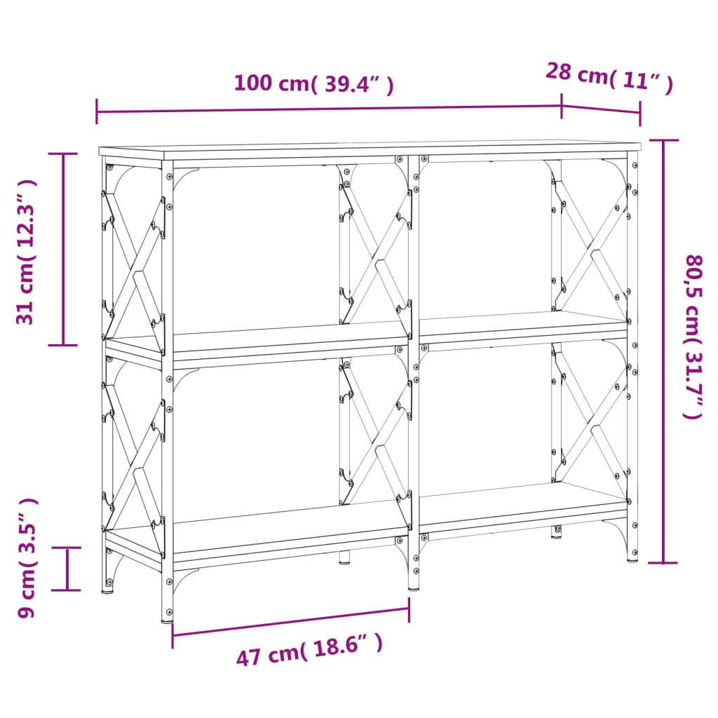 vidaXL Konsollbord grå sonoma 100x28x80,5 cm konstruert tre