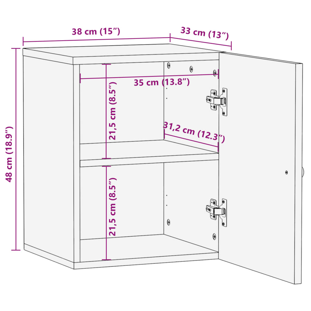 vidaXL Veggskap for baderom 38x33x48 cm heltre mango