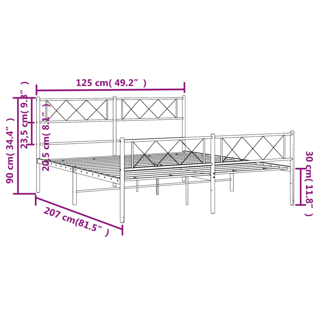 vidaXL Sengeramme i metall med hode- og fotgavl svart 120x200 cm