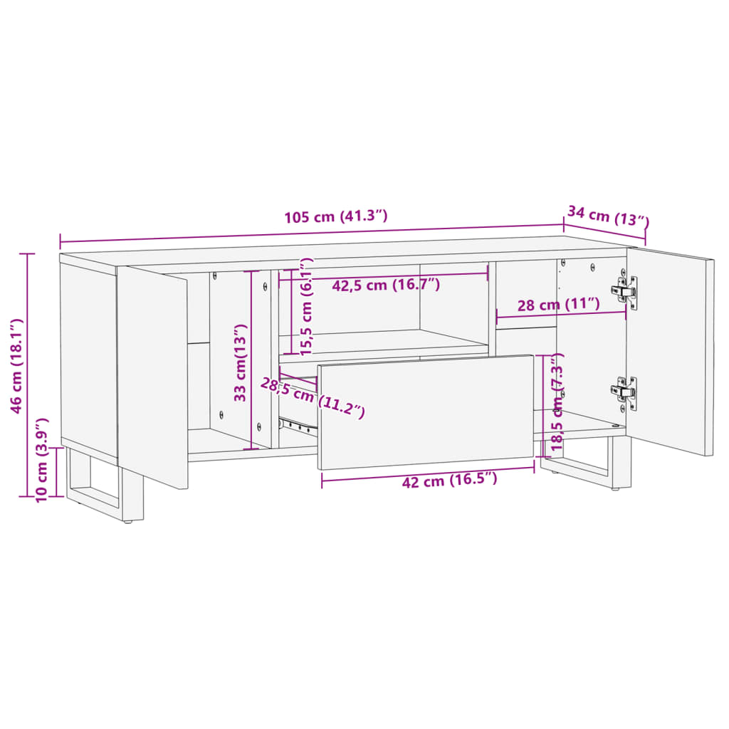 vidaXL TV-benk 100x34x46 cm heltre mango