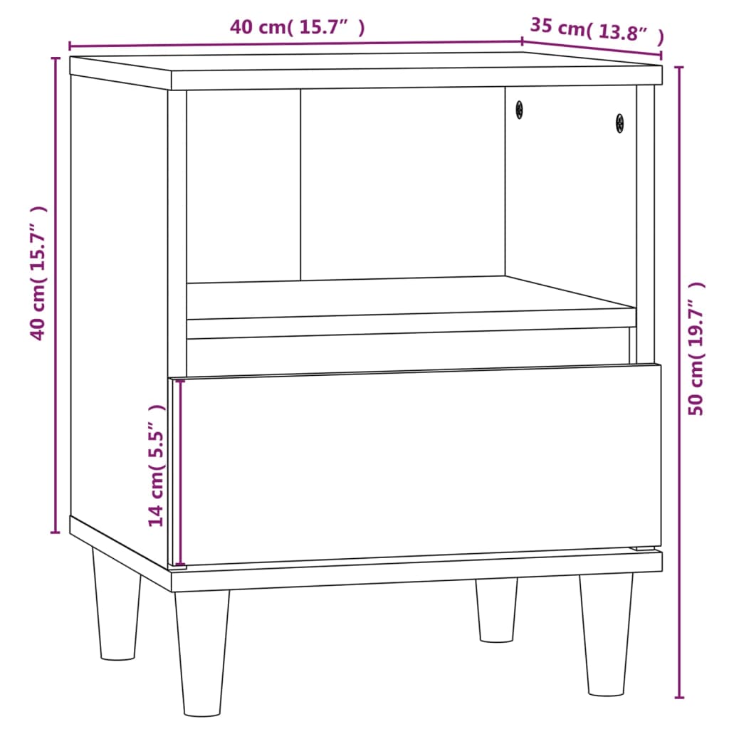 vidaXL Nattbord brun eik 40x35x50 cm