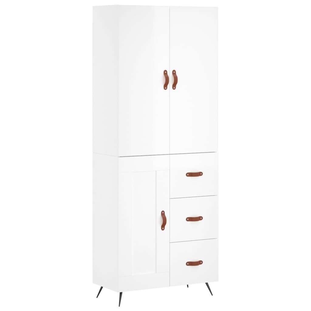 vidaXL Highboard høyglans hvit 69,5x34x180 cm konstruert tre