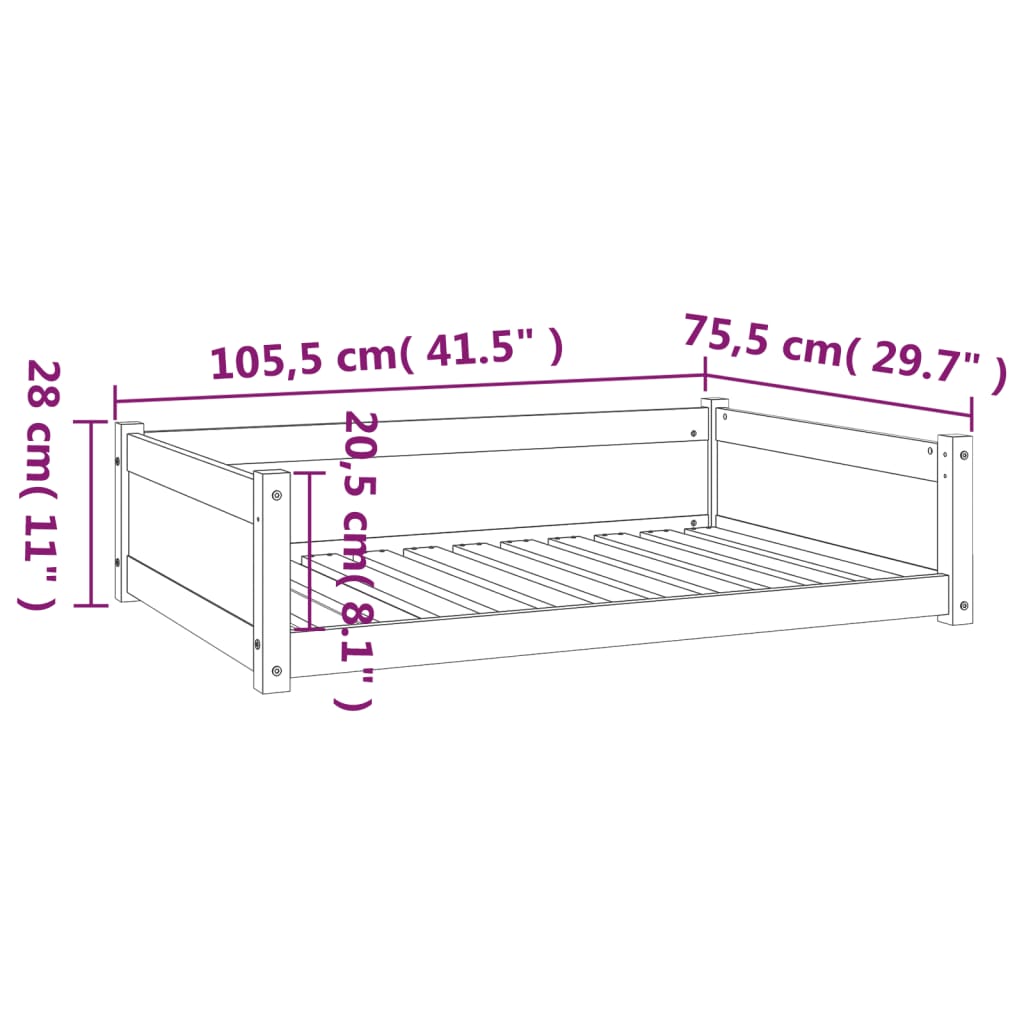 vidaXL Hundeseng 105,5x75,5x28 cm heltre furu